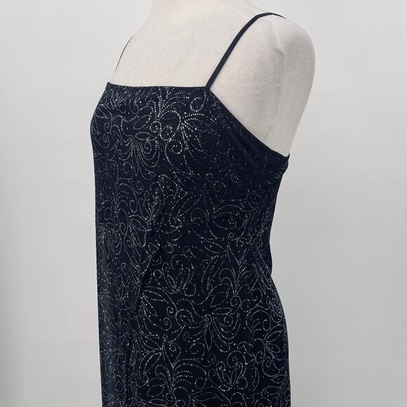 Vintage Y2k Maxi Overlay Glitter Floral Dress Split Front Gown Black Silver - Picture 7 of 11